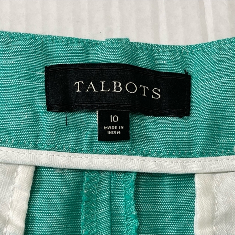 Talbots Linen Cotton Green Bermuda Shorts Lightweight Breathable EUC Size 10
